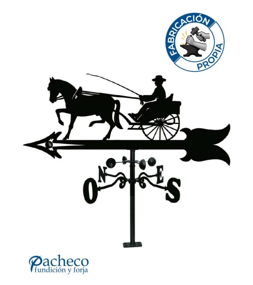 Veleta de Hierro Carruaje con Caballo para Tejado - Veleta de Viento con Cazoletas de Oficios Tradicionales Fabricada en España