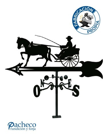 Veleta de Hierro Carruaje con Caballo para Tejado - Veleta de Viento con Cazoletas de Oficios Tradicionales Fabricada en España