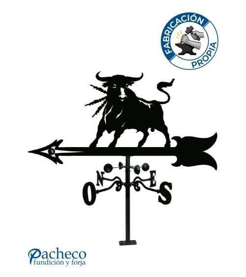 Veleta de Hierro Toro Bravo para Tejado - Veleta de Viento con Cazoletas Taurina Fabricada en España