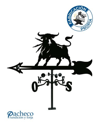 Veleta de Hierro Toro Bravo para Tejado - Veleta de Viento con Cazoletas Taurina Fabricada en España