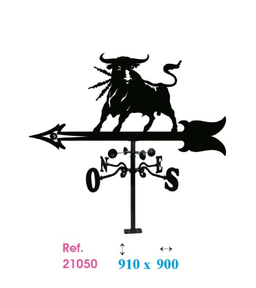 Veleta de Hierro Toro Bravo para Tejado - Veleta de Viento con Cazoletas Taurina Fabricada en España