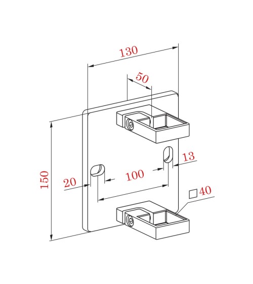 Soporte Cuadrado de Acero Inoxidable 316 Brillo y Satinado a Pared para Sujección Doble de Poste Cuadrado