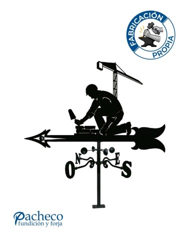 Veleta de Hierro Albañil con Grúa para Tejado - Veleta de Viento con Cazoletas Oficios Tradicionales Fabricada en España