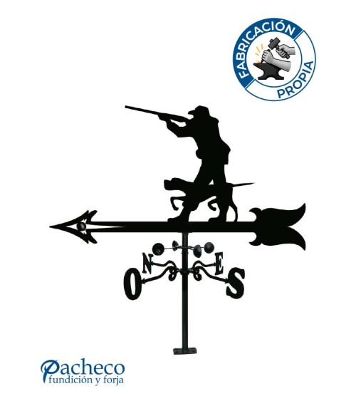 Veleta de Hierro Cazador con Perro para Tejado - Veleta de Viento con Cazoletas de Caza Fabricada en España