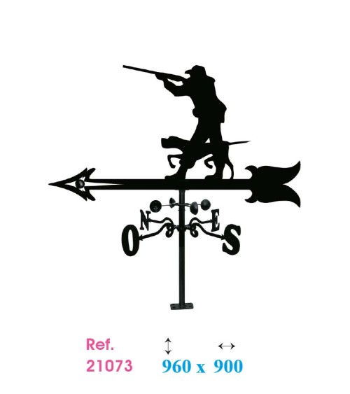 Veleta de Hierro Cazador con Perro para Tejado - Veleta de Viento con Cazoletas de Caza Fabricada en España