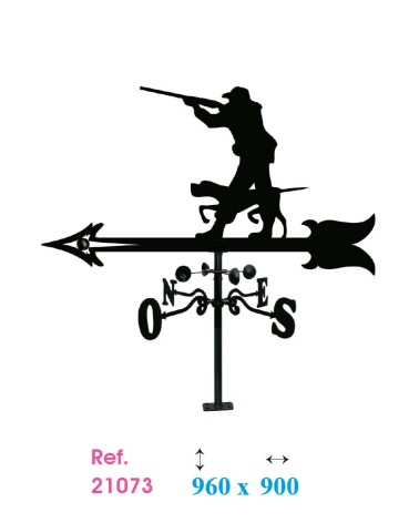 Veleta de Hierro Cazador con Perro para Tejado - Veleta de Viento con Cazoletas de Caza Fabricada en España