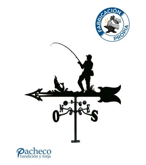 Veleta de Hierro Pescador para Tejado - Veleta de Viento con Cazoletas de Oficios Tradicionales Fabricada en España