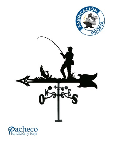 Veleta de Hierro Pescador para Tejado - Veleta de Viento con Cazoletas de Oficios Tradicionales Fabricada en España