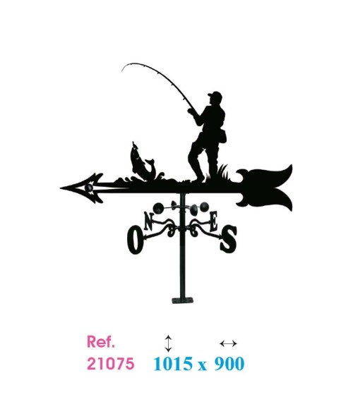 Veleta de Hierro Pescador para Tejado - Veleta de Viento con Cazoletas de Oficios Tradicionales Fabricada en España