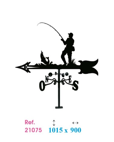 Veleta de Hierro Pescador para Tejado - Veleta de Viento con Cazoletas de Oficios Tradicionales Fabricada en España