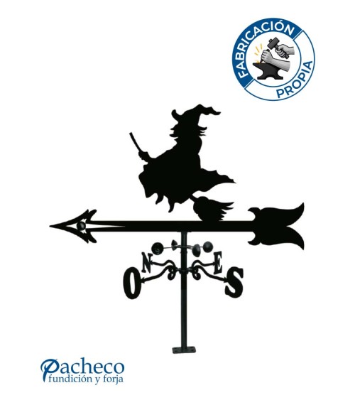 Veleta de Hierro Bruja Volando en Escoba para Tejado - Veleta de Viento con Cazoletas Decorativa Fabricada en España