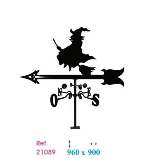 Veleta de Hierro Bruja Volando en Escoba para Tejado - Veleta de Viento con Cazoletas Decorativa Fabricada en España