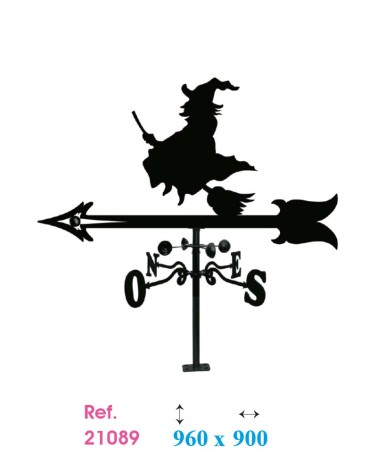 Veleta de Hierro Bruja Volando en Escoba para Tejado - Veleta de Viento con Cazoletas Decorativa Fabricada en España