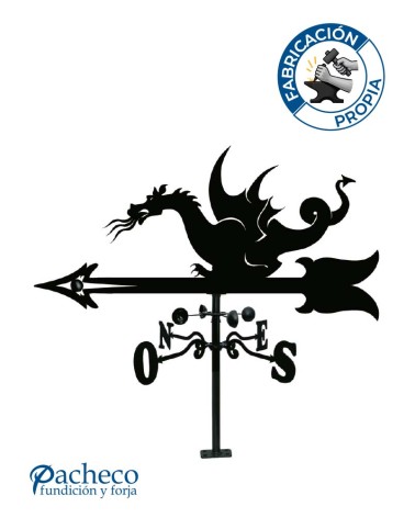 Veleta de Hierro de Dragón para Tejado - Veleta de Viento con Cazoletas Decorativa Fabricada en España