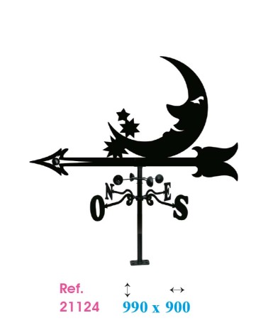 Veleta de Hierro Luna y Estrellas para Tejado - Veleta de Viento con Cazoletas Decorativa Fabricada en España