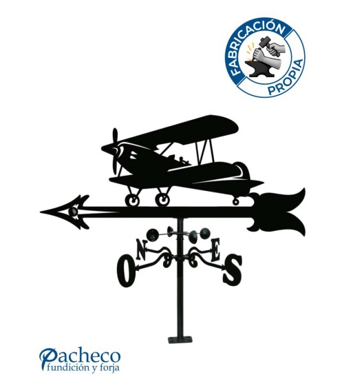 Veleta de Hierro Avión Biplano para Tejado - Veleta de Viento con Cazoletas Decorativa Fabricada en España