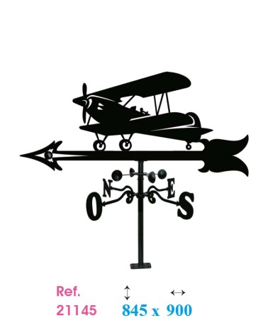 Veleta de Hierro Avión Biplano para Tejado - Veleta de Viento con Cazoletas Decorativa Fabricada en España