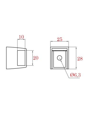 Unión en T para Perfil 20x10 y Poste Cuadrado de Acero Inoxidable 316 Brillo y Satinado