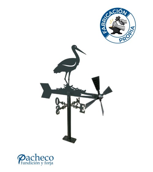 Veleta de Hierro Cigüeña para Jardín - Veleta de Viento con Aspas Decorativa Fabricada en España