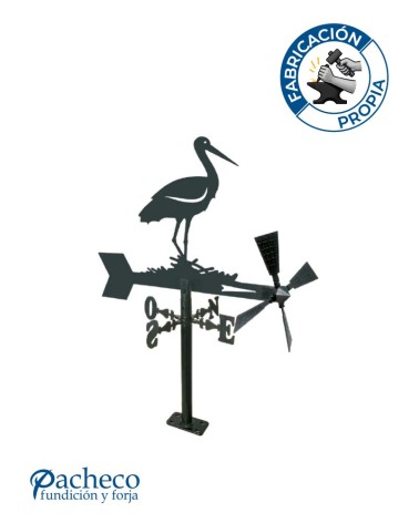 Veleta de Hierro Cigüeña para Jardín - Veleta de Viento con Aspas Decorativa Fabricada en España