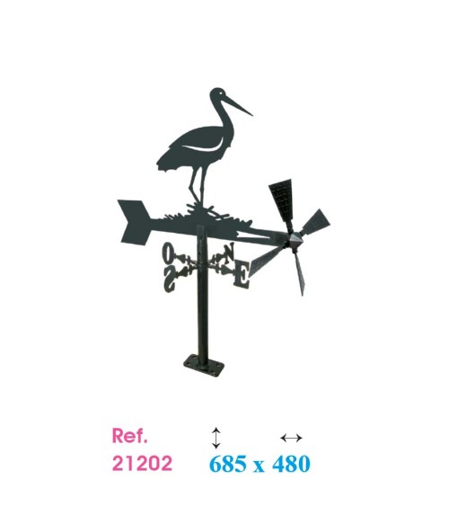 Veleta de Hierro Cigüeña para Jardín - Veleta de Viento con Aspas Decorativa Fabricada en España