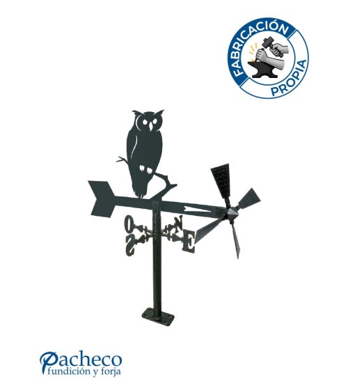 Veleta de Hierro Búho para Jardín - Veleta de Viento con Aspas Decorativa Fabricada en España