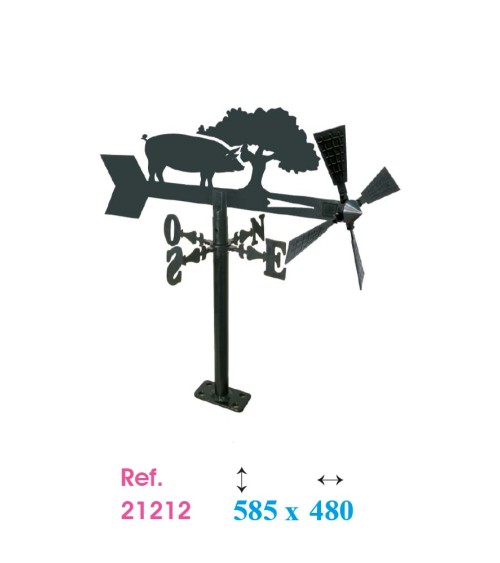 Veleta de Hierro Cerdo Ibérico bajo Encina para Jardín- Veleta de Viento con Aspas Decorativa Fabricada en España