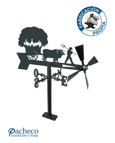 Veleta de Hierro Carro con Bueyes para Jardín - Veleta de Viento con Aspas de Oficios Tradicionales Fabricada en España