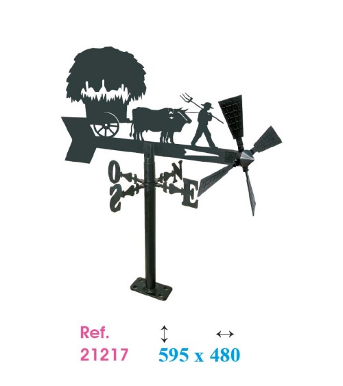 Veleta de Hierro Carro con Bueyes para Jardín - Veleta de Viento con Aspas de Oficios Tradicionales Fabricada en España