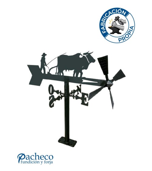 Veleta de Hierro Labrador con Bueyes para Jardín - Veleta de Viento con Aspas de Oficios Tradicionales Fabricada en España