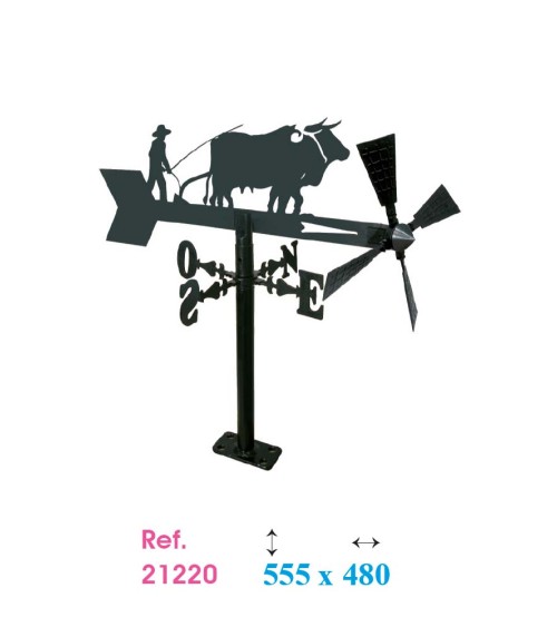 Veleta de Hierro Labrador con Bueyes para Jardín - Veleta de Viento con Aspas de Oficios Tradicionales Fabricada en España