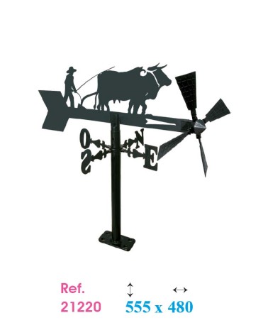 Veleta de Hierro Labrador con Bueyes para Jardín - Veleta de Viento con Aspas de Oficios Tradicionales Fabricada en España