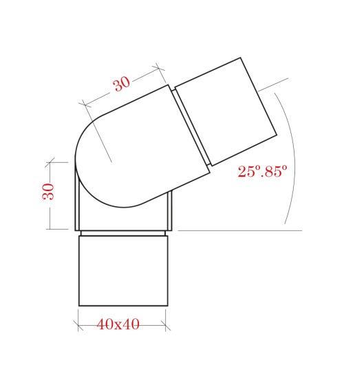 Codo de Acero Inoxidable 316 Regulable para Postes Cuadrados Brillo y Satinado 40 mm