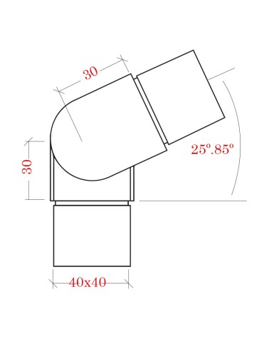 Codo de Acero Inoxidable 316 Regulable para Postes Cuadrados Brillo y Satinado 40 mm