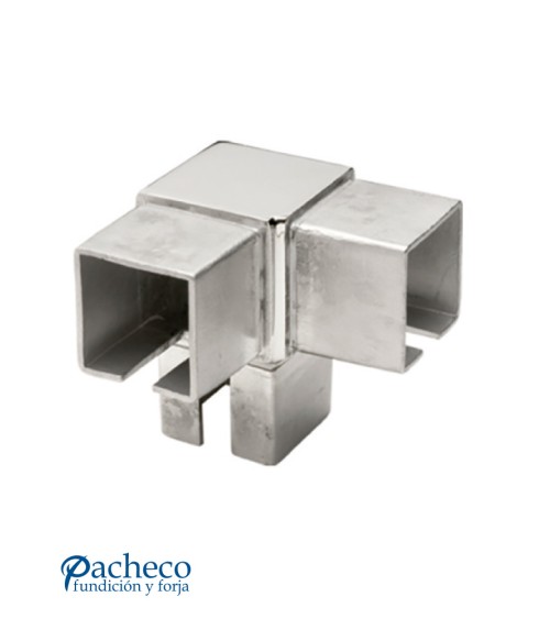 Codo de Acero Inoxidable 316 para Tres Postes Cuadrados para Esquina Brillo y Satinado 40 mm