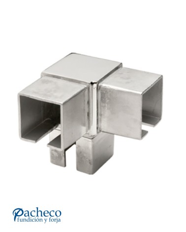 Codo de Acero Inoxidable 316 para Tres Postes Cuadrados para Esquina Brillo y Satinado 40 mm