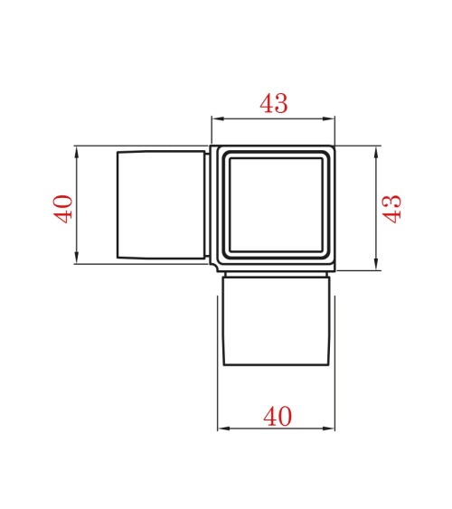 Codo de Acero Inoxidable 316 para Tres Postes Cuadrados para Esquina Brillo y Satinado 40 mm