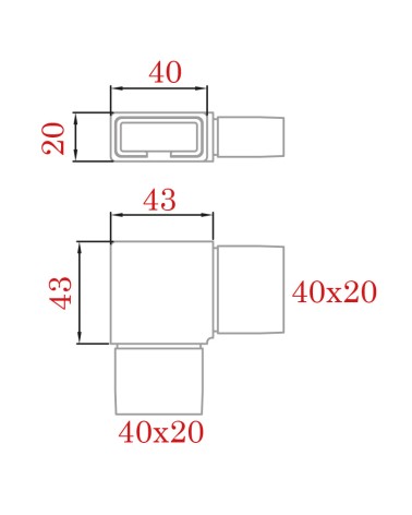 Codo de Acero Inoxidable 316 para Pletinas para Esquina Brillo y Satinado 40x20 mm