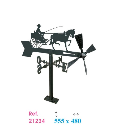 Veleta de Hierro Carruaje con Caballo para Jardín - Veleta de Viento con Aspas de Oficios Tradicionales Fabricada en España