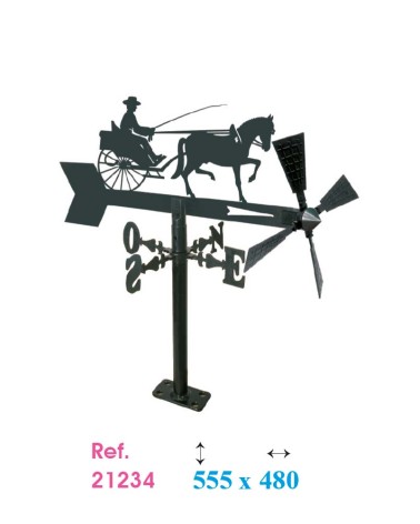 Veleta de Hierro Carruaje con Caballo para Jardín - Veleta de Viento con Aspas de Oficios Tradicionales Fabricada en España