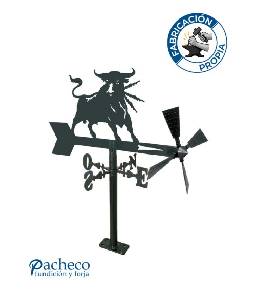 Veleta de Hierro Toro Bravo para Jardín - Veleta de Viento con Aspas Taurina Fabricada en España