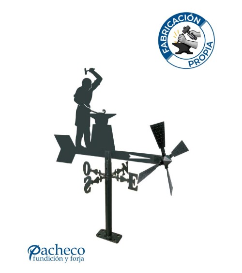 Veleta de Herrero y Yunque para Jardín - Veleta de Viento con Aspas Oficios Tradicionales Fabricada en España