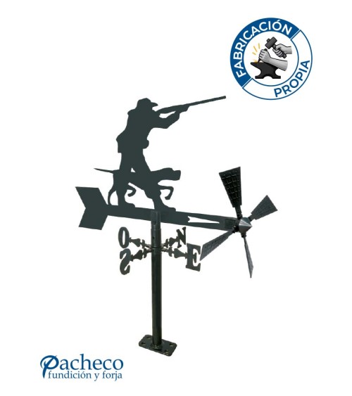 Veleta de Hierro Cazador con Perro para Jardín - Veleta de Viento con Aspas de Caza Fabricada en España