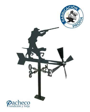 Veleta de Hierro Cazador con Perro para Jardín - Veleta de Viento con Aspas de Caza Fabricada en España