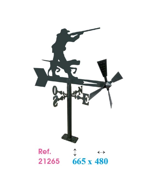 Veleta de Hierro Cazador con Perro para Jardín - Veleta de Viento con Aspas de Caza Fabricada en España