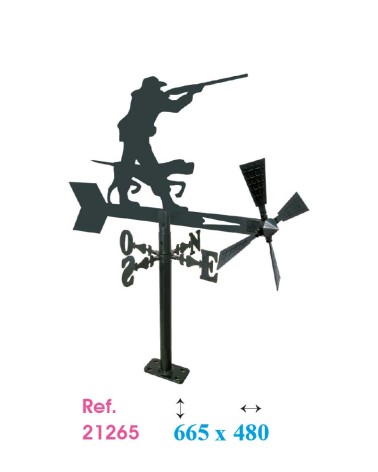 Veleta de Hierro Cazador con Perro para Jardín - Veleta de Viento con Aspas de Caza Fabricada en España