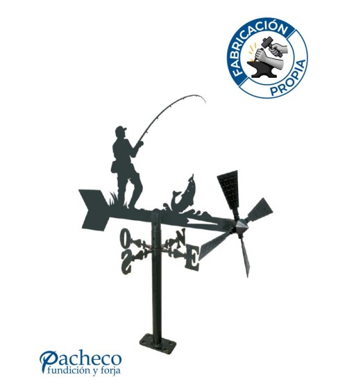 Veleta de Hierro Pescador para Jardín - Veleta de Viento con Aspas de Oficios Tradicionales Fabricada en España