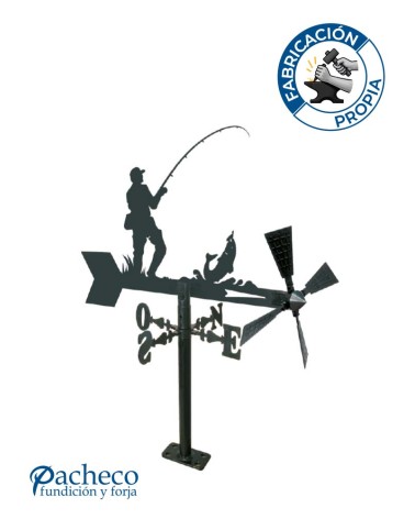 Veleta de Hierro Pescador para Jardín - Veleta de Viento con Aspas de Oficios Tradicionales Fabricada en España