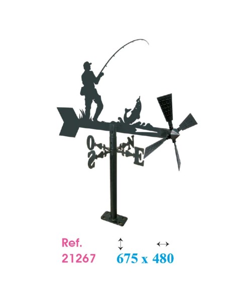 Veleta de Hierro Pescador para Jardín - Veleta de Viento con Aspas de Oficios Tradicionales Fabricada en España