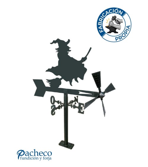 Veleta de Hierro Bruja Volando en Escoba para Jardín - Veleta de Viento con Aspas Decorativa Fabricada en España